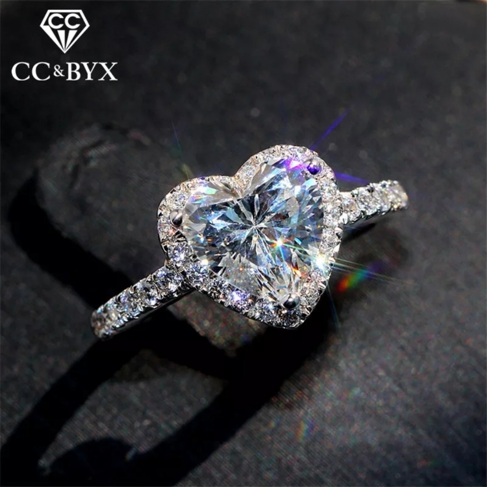 ☆NEW S925 SILVER Heart DIAMOND RING♡ - Picture 4 of 6